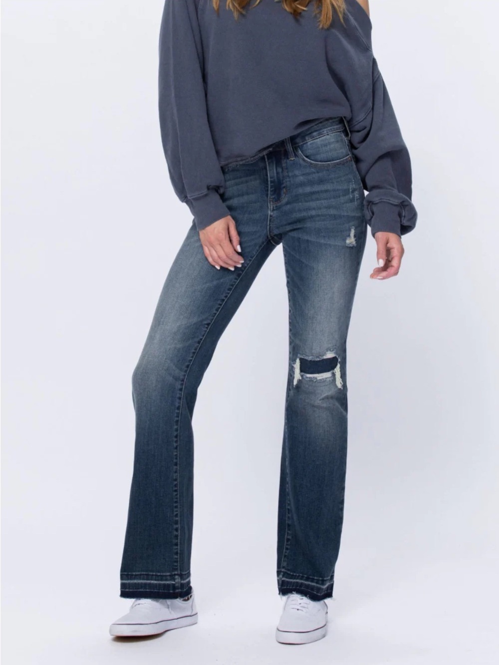 Judy Blue Mid Rise Bootcut Patch Jeans Womens Size 3/26 Distressed Stretch Denim
